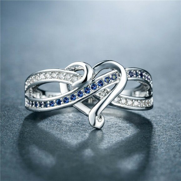 dazzling items Jewelry - Silver Romantic Heart Blue Sapphire Ring